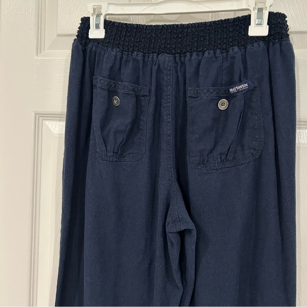 Beau Dawson Wide Leg Navy Blue Linen Blend Pants Women L Pull On Pocket Casual - Picture 9 of 13